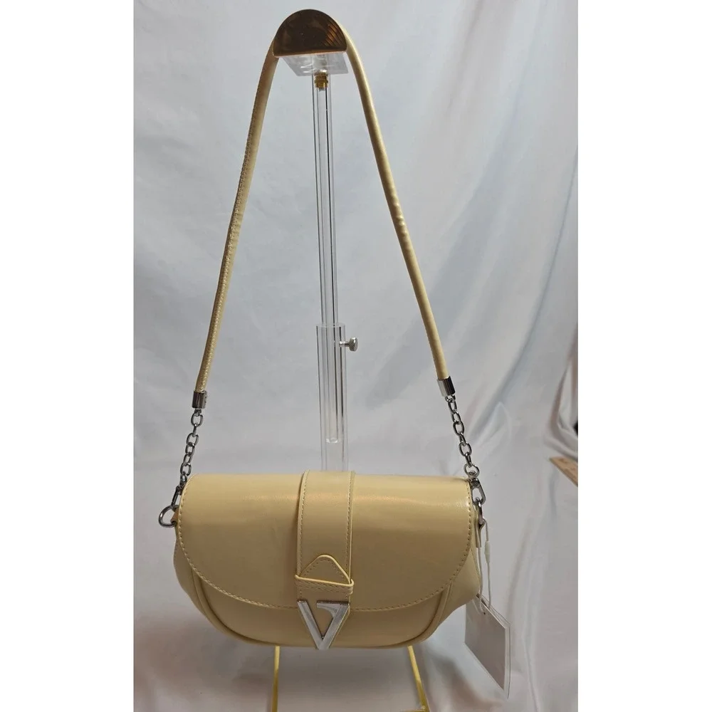 A9NINE Cream Faux Leather Saddle Shoulder Bag Silver V Hardware New With Tags